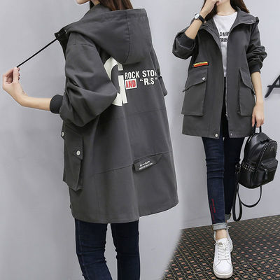 85190/风衣女中长款2021新款春秋宽松大码显瘦连帽外套胖mm气质百搭上衣