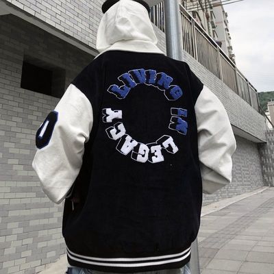 55968/棒球服外套女2021新款春季国潮高街植绒字母刺绣灯芯绒飞行夹克潮