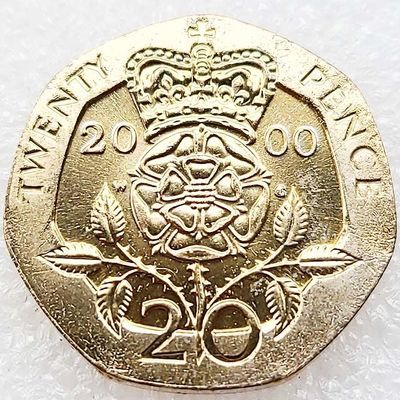 皇家玫瑰 英国 2000-08年 20便士白铜硬币 女王伊丽莎白21.5毫米