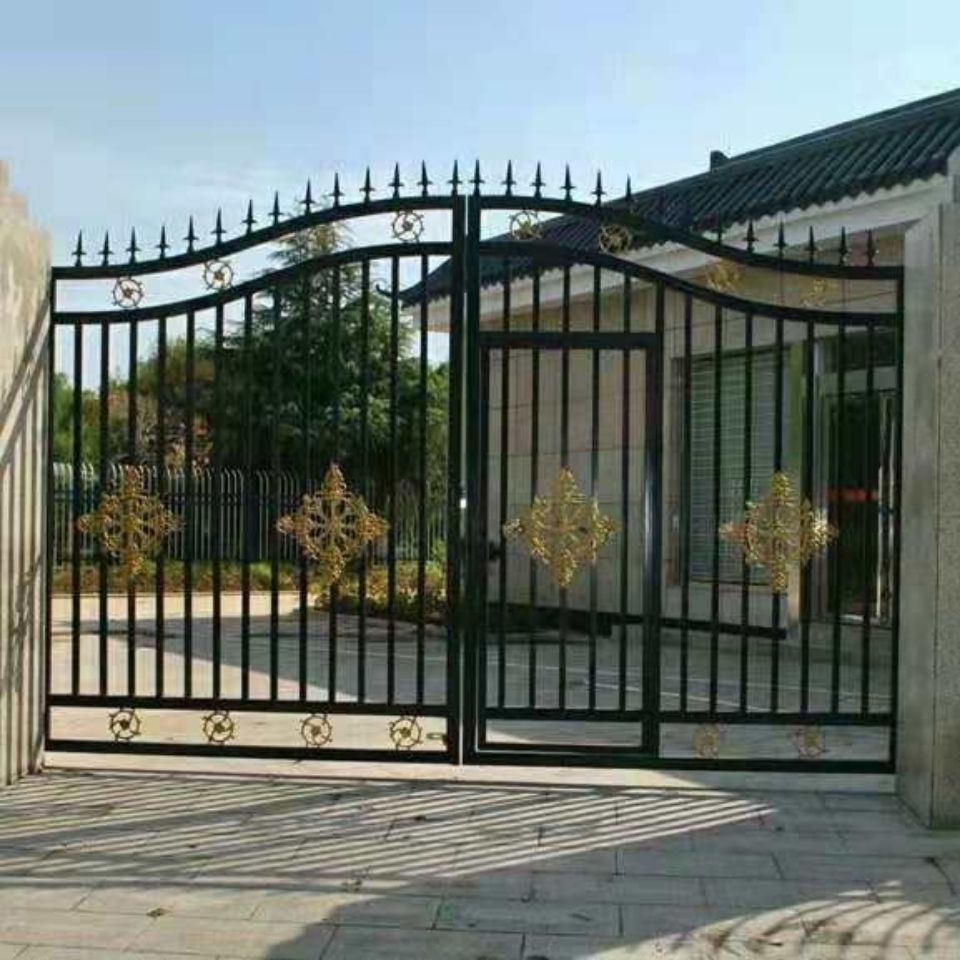 欧式铁艺门庭院别墅农村大铁门中式平移对开厂区学校工地封板门