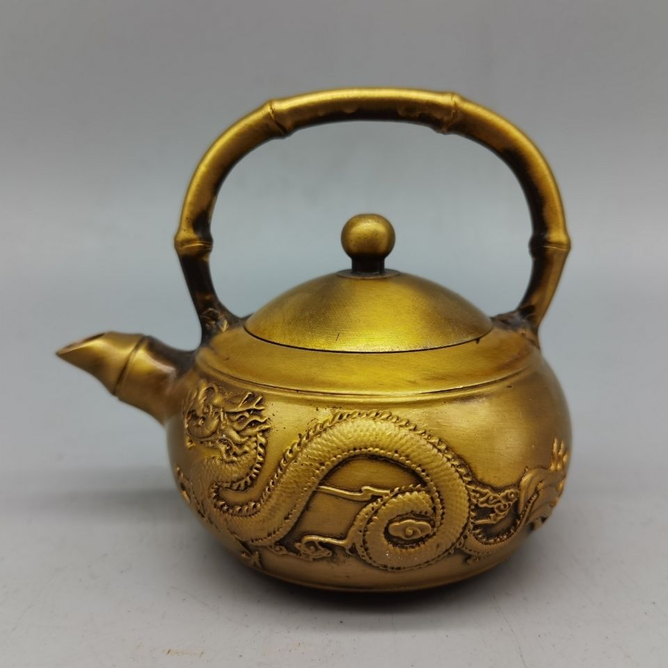 铜壶,黄铜茶壶酒壶,黄铜手工铸造龙凤呈祥图案精美大气造型奇特