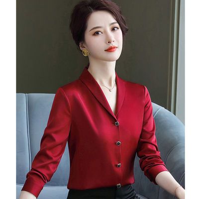 19500/春夏新款时尚气质雪纺衬衫长袖短袖女士醋酸缎面真丝衬衣宽松上衣