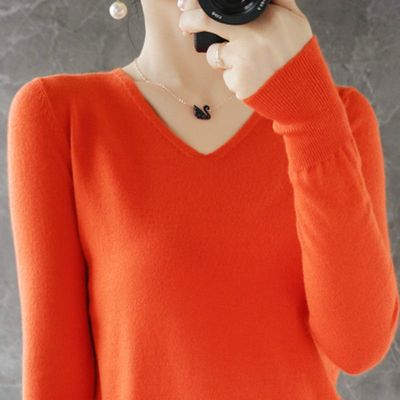 72289/宽松显瘦【200斤可穿】春秋新款V领针织打底衫毛衣女长袖上衣女
