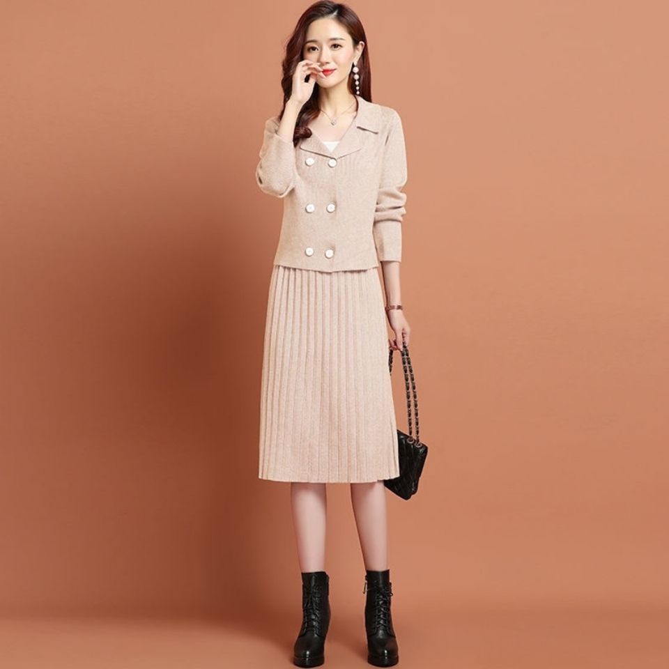 Professional suit 2021 spring new female fashion ladies small fragrant style knitted dress two-piece set