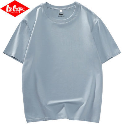 Lee Cooper短袖T恤男2021新款夏季纯色白色半袖潮流打底衫上衣服
