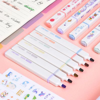 64966/得力莫兰迪色荧光笔标记笔集物社荧光笔复古色荧光笔套装ins笔记