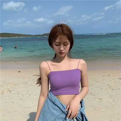 29870/辣妹装蹦迪吊带外穿性感背心春季新款纯色露肩锁骨学生打底背心女