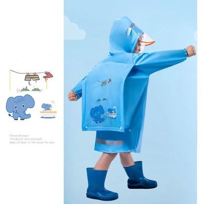 37369/卡通儿童雨衣女孩带书包位男童大童雨衣幼儿园小学生双帽檐雨衣