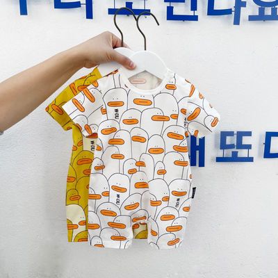 新生儿连体衣短袖爬服韩国夏装男女宝宝0-6个月婴儿夏季薄款哈衣