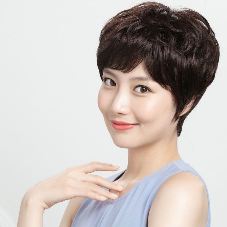 假发女短发短卷发自然逼真发型透气中老年人妈妈头发套