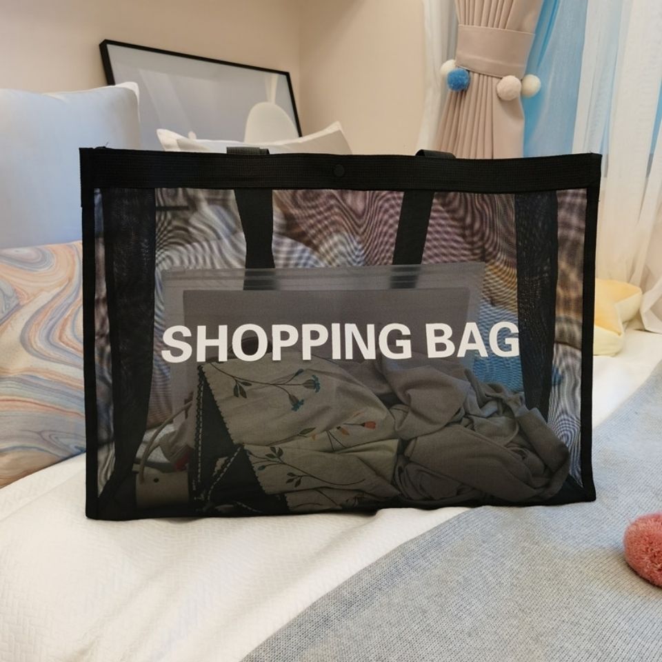 网纱购物袋大容量尼龙透明商场沙滩健身瑜伽网布单肩手提沙滩网格