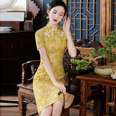 19035/年轻旗袍连衣裙2021新款改良版少女中国风显瘦春夏淑女气质中长款