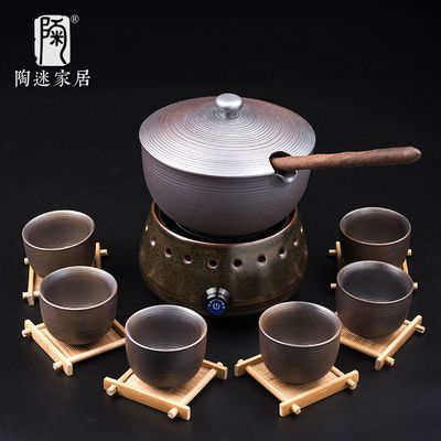 陶迷煮茶器功夫套装纯手工柴烧碗勺分茶勺黑檀木拼接手柄日式茶道