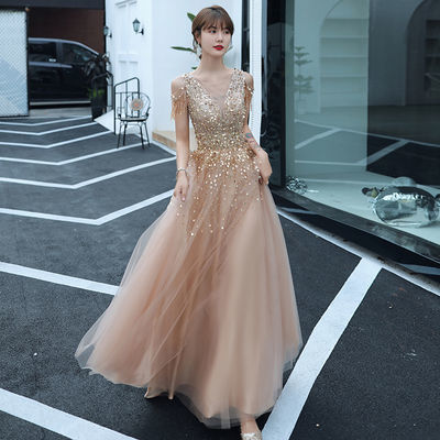 25393/晚礼服裙女2021新款高贵优雅气质成人礼生日宴会主持平时可穿长款