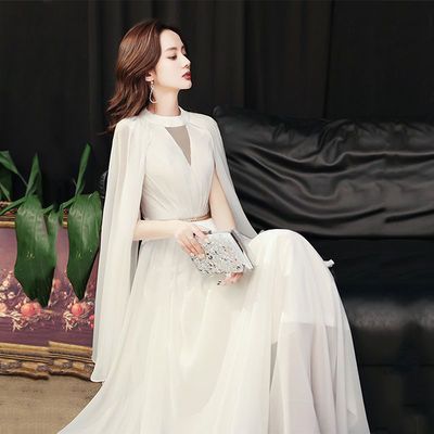 26781/晚礼服女2021新款宴会主持高贵气质法式轻奢大气优雅端庄白色长裙