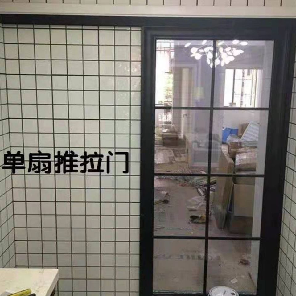 厂价定制钛美铝合金双层钢化玻璃厨房卫生间卧室单轨道单扇推拉门