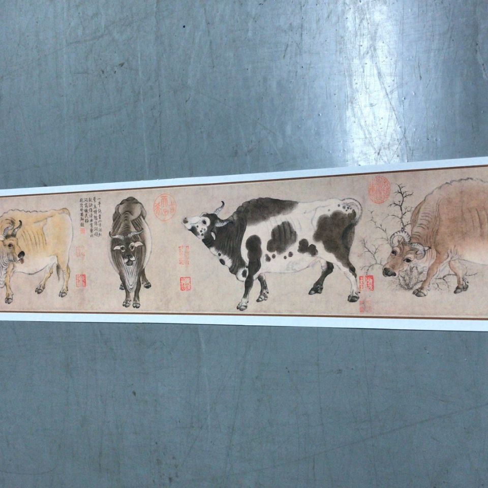 十大传世名画唐韩滉五牛图经典国画仿古画复制画艺术微喷临摹装饰