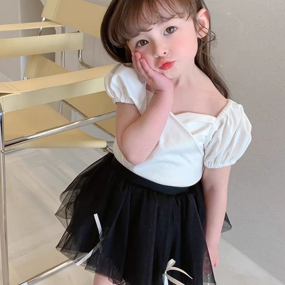 Girls' summer T-shirt 2022 new children's Korean Short Sleeve baby thin bottomed shirt little girl Princess top