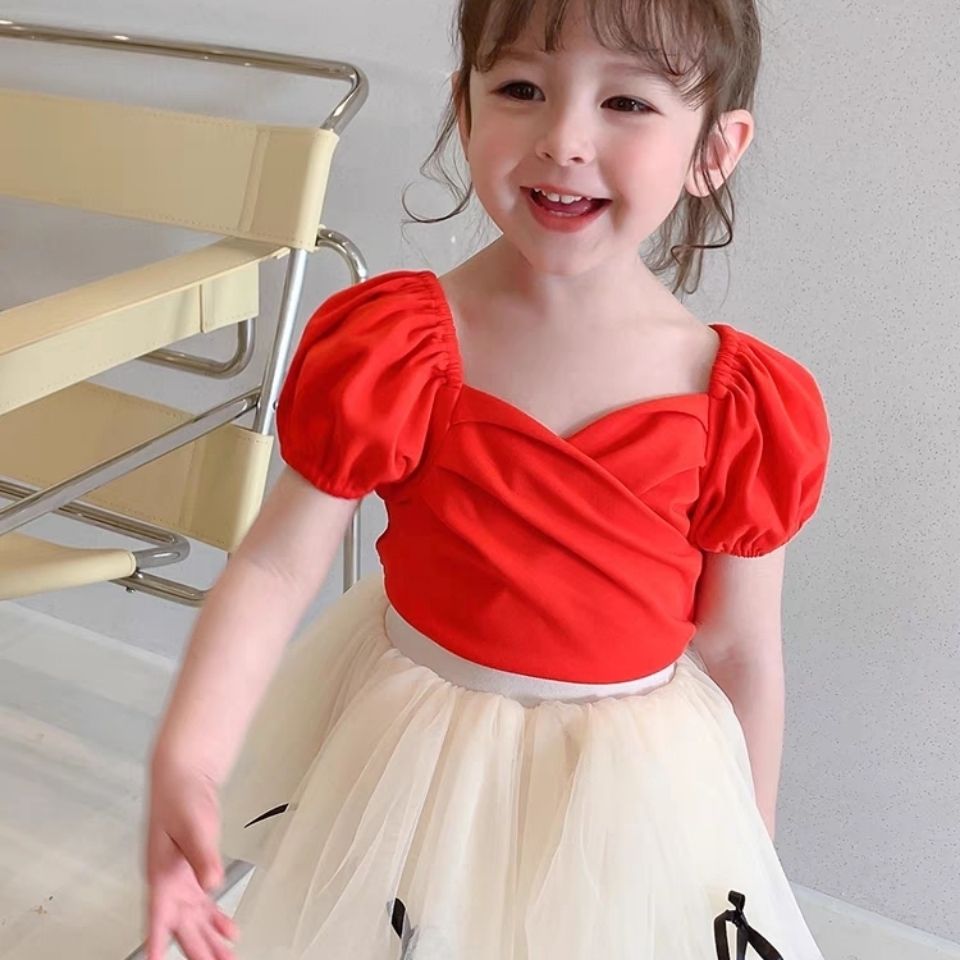 Girls' summer T-shirt 2022 new children's Korean Short Sleeve baby thin bottomed shirt little girl Princess top