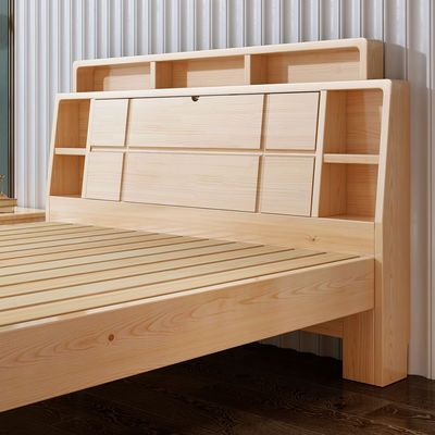 实木床成人1.8米双人床软靠储物带书架床1.5现代主卧松木1