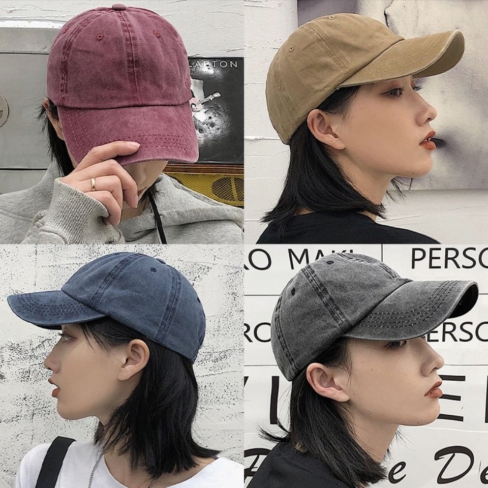 Industrial style old-fashioned washed retro soft-top peaked hat female summer Korean version all-match solid color baseball cap trendy men