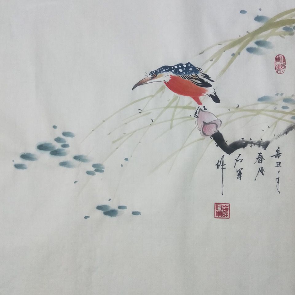 纯手绘禅意翠鸟图国画翠鸟客厅书房过道办公室茶楼挂画
