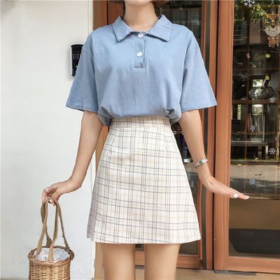 68636/格子半身裙女春夏新款港味学院高腰显瘦包臀裙小个子A字型短裙潮