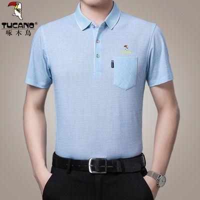471/啄木鸟短中老年男士袖t恤翻领夏季口袋爸爸装半袖宽松休闲polo衫