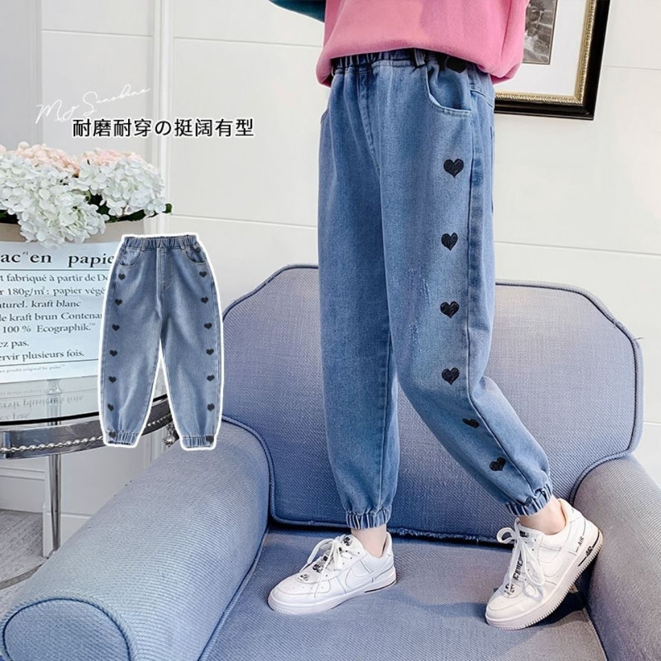 Girls' Jeans New Medium and Big Boys and Girls Pants Children's Korean Version Loose Casual Pants Sports Spring and Autumn Clothes
