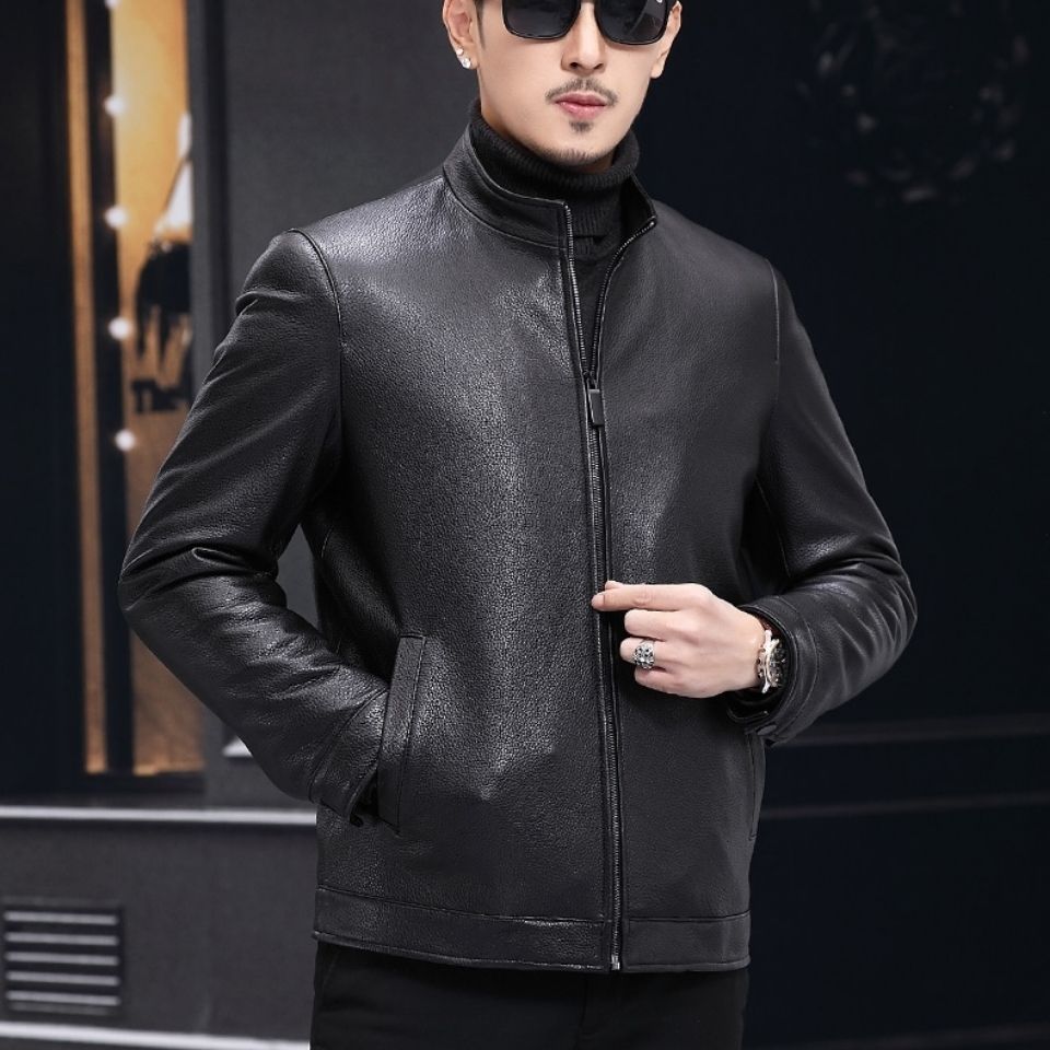 2021新款休闲高档真皮男士皮衣头层鹿皮皮夹克短款中年皮皮衣外套