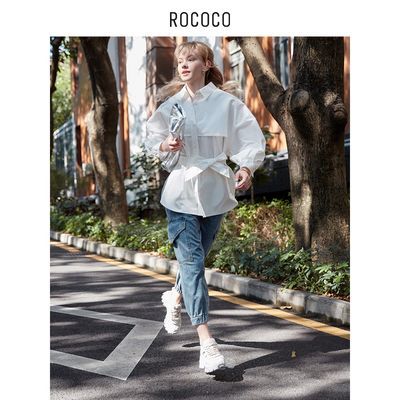 21592/洛可可/ROCOCO2021牛仔裤女春季薄款高腰时尚九分裤宽松哈伦裤