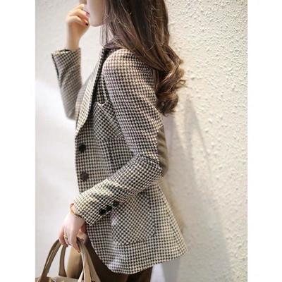 75639/格子小西装外套女士2021春季新款修身显瘦千鸟格百搭气质西服上衣