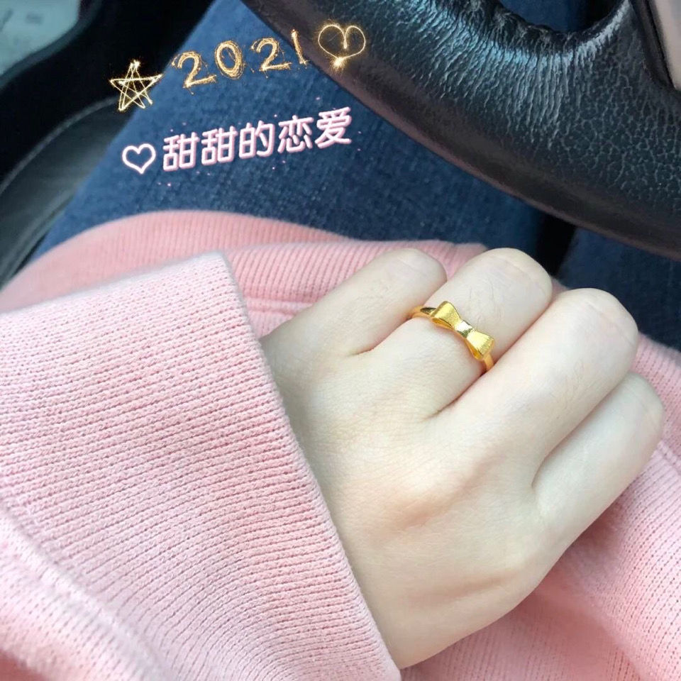 抖音周家同款蝴蝶结戒指开口可调节金指环戒指 ins小众网红女戒指
