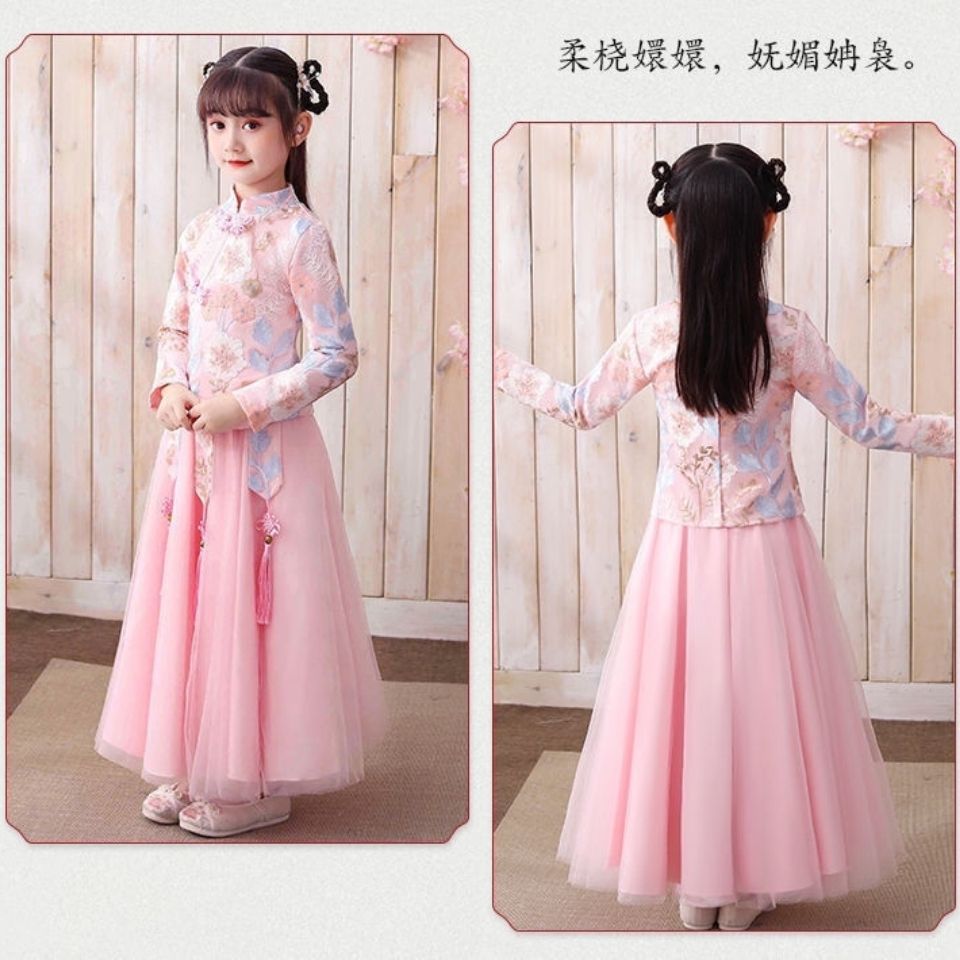 漢服女童唐裝仙女裙學生秋冬款長袖古裝兒童禮服旗袍春季中國風款