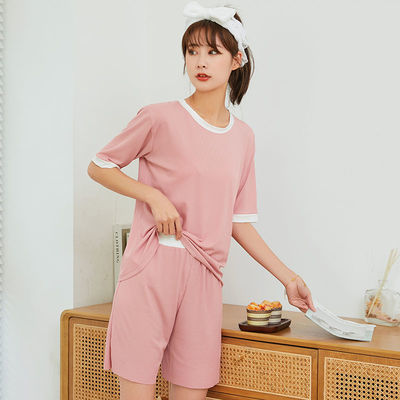 40536/2021夏季清凉冰丝套装睡衣女纯色休闲宽松学生两件套可外穿家居服