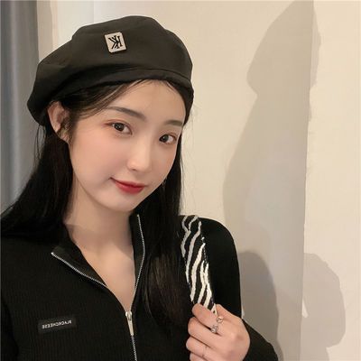 67272/帽子女网红日系金属贴标贝雷帽女韩版春秋可爱百搭八角帽复古学生