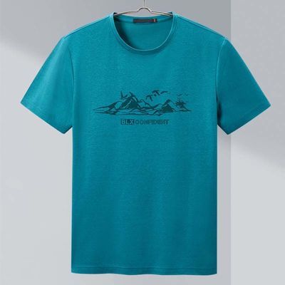 7208/优品剪标胸前风景图案短袖T恤经典圆领舒适亲肤上衣男HLYY041
