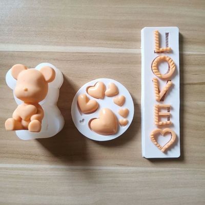 七夕情人节蛋糕装扮爱心 小熊模具diy卡通翻糖巧克力液态硅胶模具