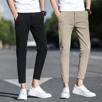 67125/夏季薄男裤弹力男士休闲裤男修身小脚春秋潮流学生百搭九分裤子男