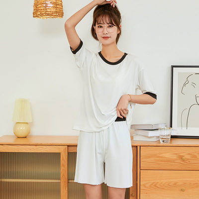 39783/冰丝薄款睡衣女懒懒套装休闲宽松甜美学生闺蜜情侣款可外穿家居服
