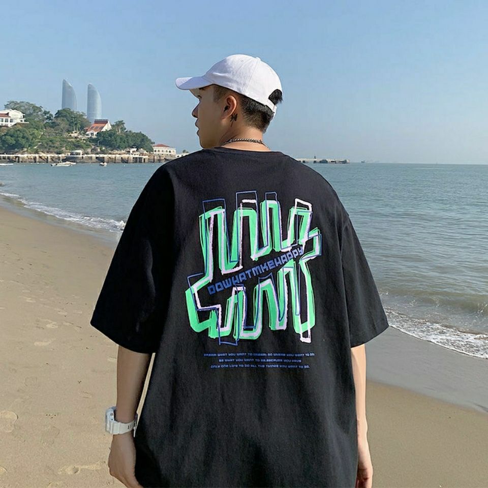 100%純棉短袖t恤男夏季潮流寬鬆百搭打底五分袖ins潮港風半袖T恤