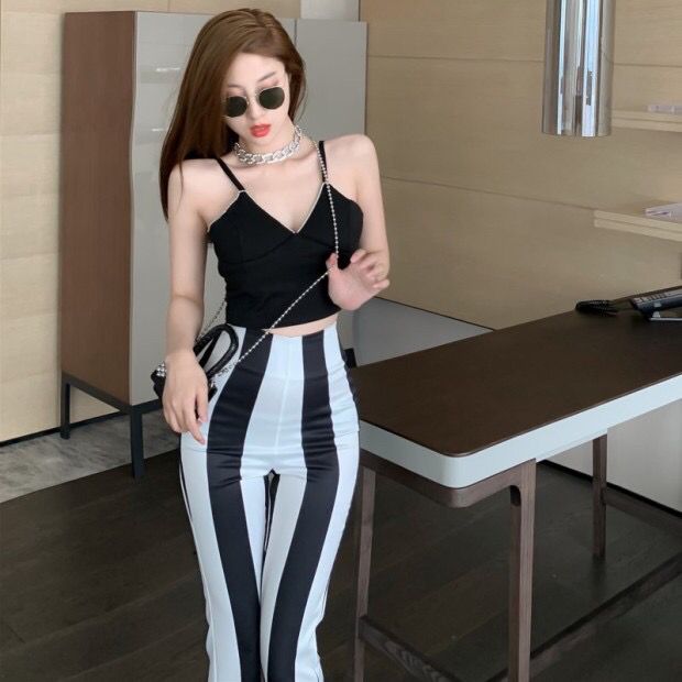 Nine Princesses~l Salt Style Fried Street Sports Suit Fashion Short Camisole + High Waist Wide Leg Pants Casual Pants