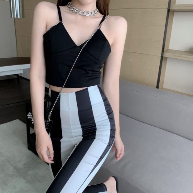 Nine Princesses~l Salt Style Fried Street Sports Suit Fashion Short Camisole + High Waist Wide Leg Pants Casual Pants