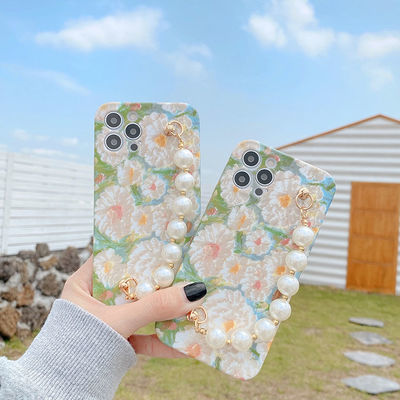 17468/ins油画花朵珍珠链条适用iPhone12苹果11promax手机壳xs软8p女xr
