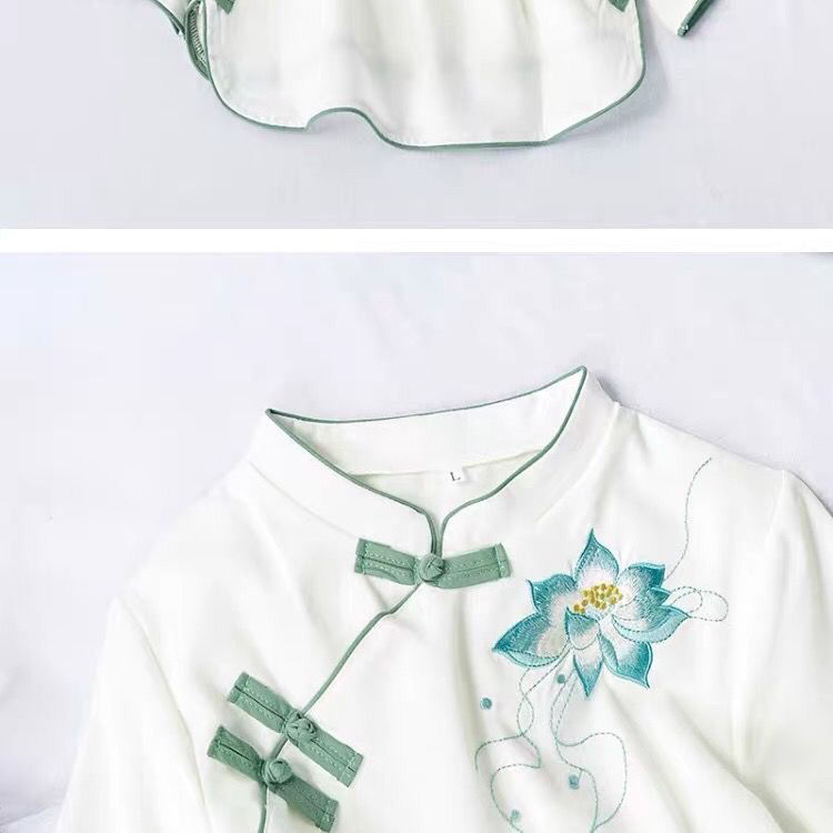 2021 new original cotton and linen buckle top women's Chinese style improved short section fresh literature and art retro embroidery self-cultivation