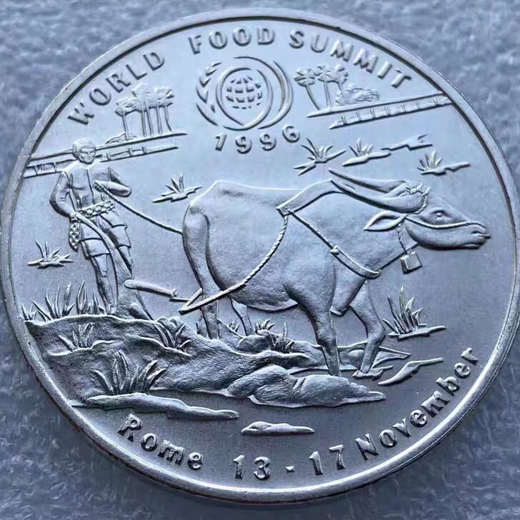 1996年 老挝10基普 fao粮农组织纪念币 耕牛币 大硬币38mm 全新