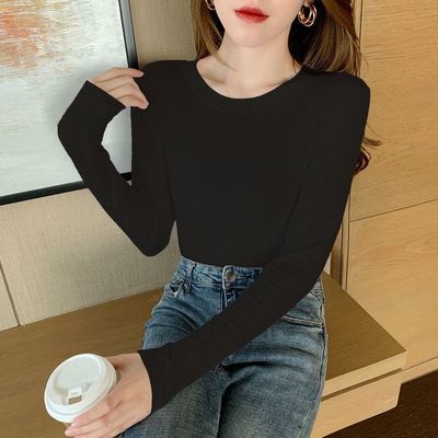 72448/2021春季女装新款韩版糖果色修身薄款上衣打底衫女潮长袖t恤女