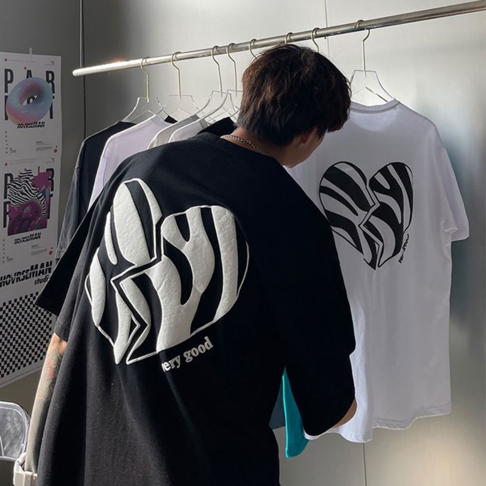100%純棉港風夏季短袖t恤男韓版潮流百搭上衣服寬鬆體恤男ins半袖