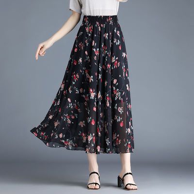 41364/半身裙女夏季雪纺碎花a字裙百搭显高瘦身中长款下身短裙2021新款