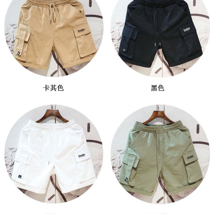 Summer Japanese large pocket overalls shorts men's tide brand trend INS hip-hop loose casual straight five-point pants